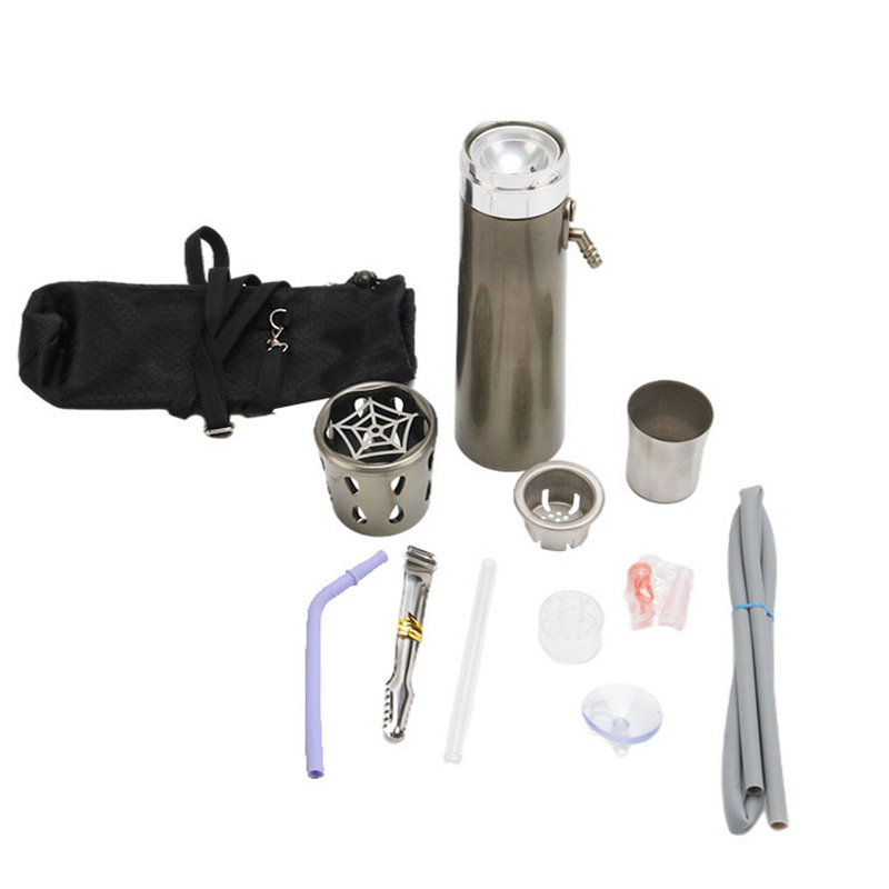 F￤rgglad b￤rbar Car Hookah Shisha Pipes Multifunktion LED Flashing Light Dry Herb Tobacco Filter Bowl Waterpipe R￶kning Cigaretth￥llare Travel Kit