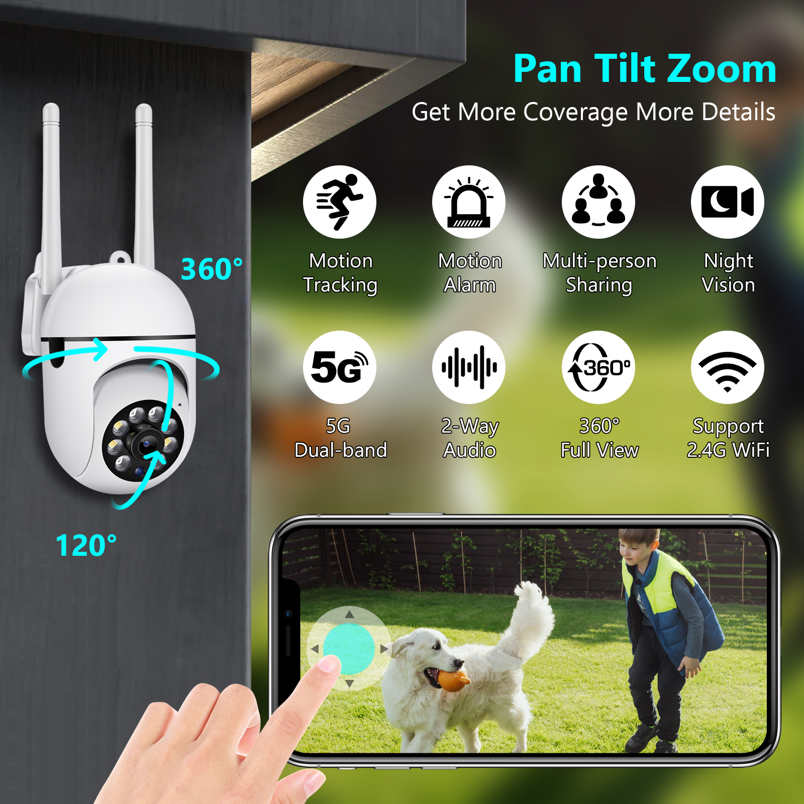 Ultra HD IP-kamera 5MP H.265 PTZ Utomhus WiFi-kameror 1080P AI Människodetektering Säkerhet CCTV-övervakning AP wifi-hotspot