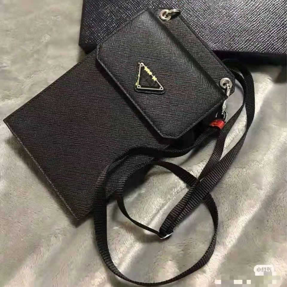 Luxury Designer Handbag 2022 Versatile Black Small Square Leather Mobile Phone Bag Single Shoulder Messenger Bag Mens and Womens Universal Factory Direct Sale