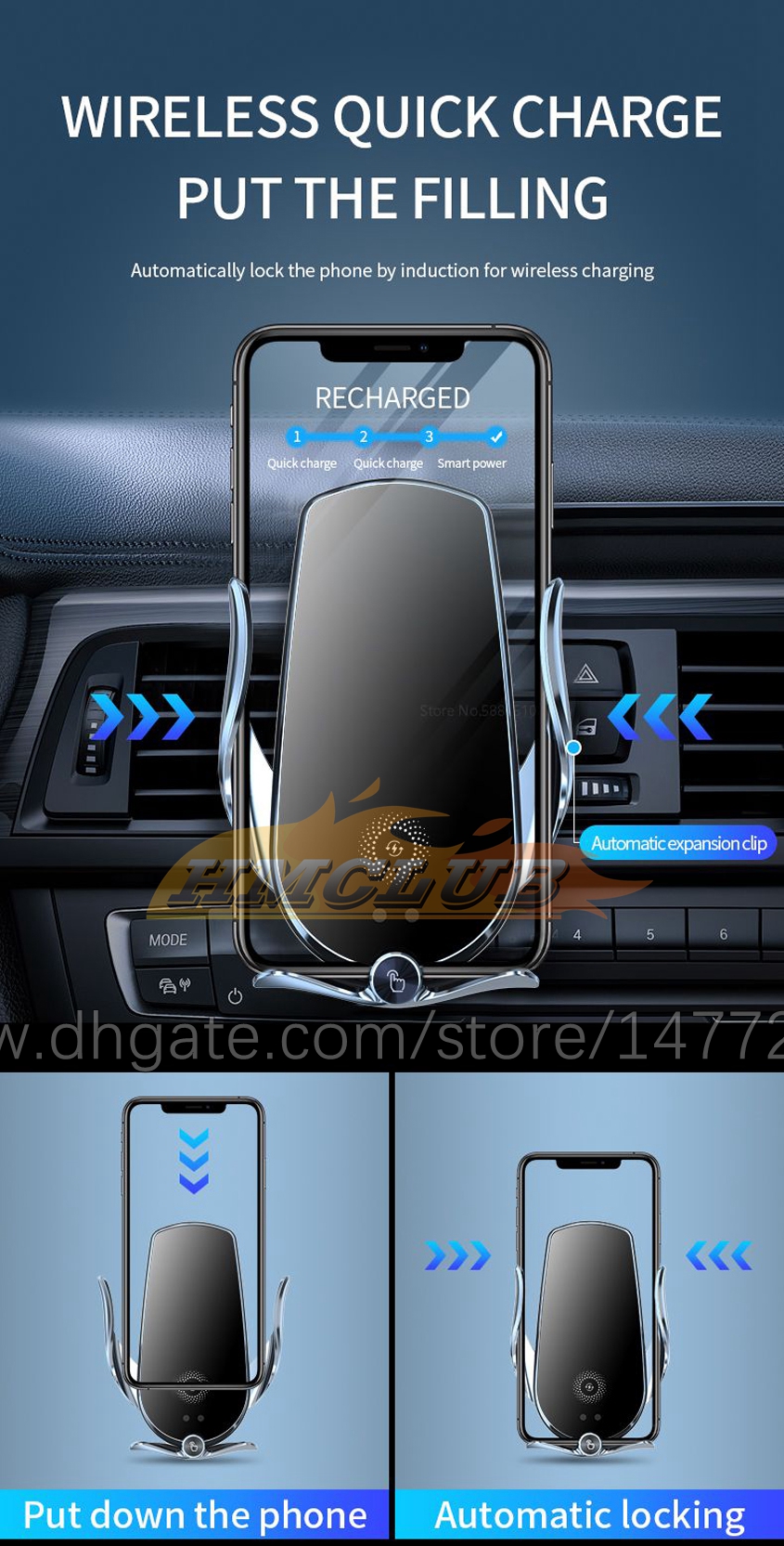 حامل هاتف الشحن المغناطيسي للشحن المغناطيسي لـ Mercedes-Benz Wireless Charge Smart Sensor Inclamping Auto Clamping for iPhone Samsung All Mobile Air Vent Mount