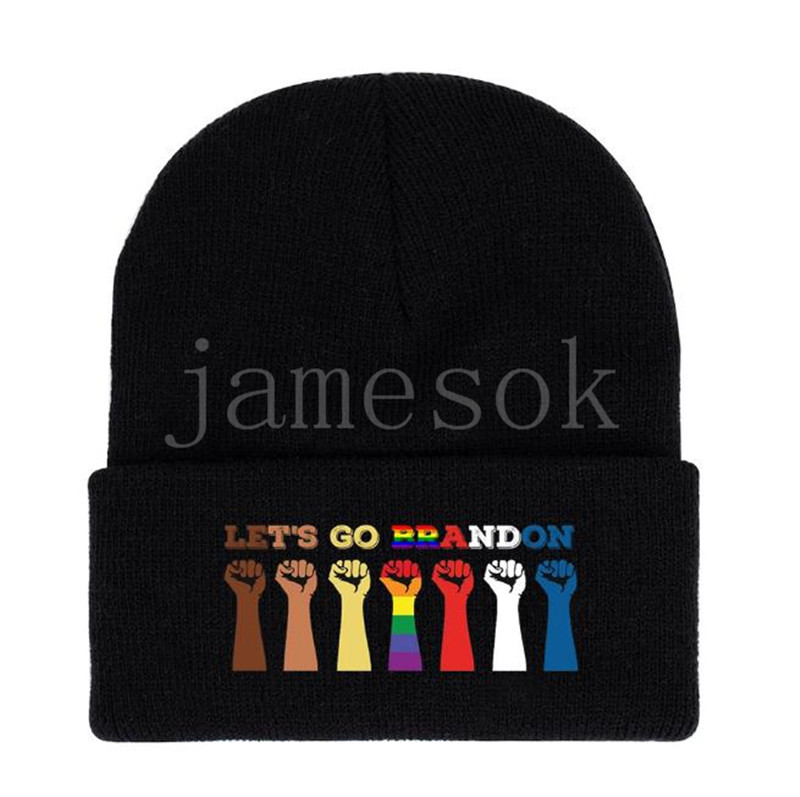 Let's Go Brandon Black Knitted Beanie Hat Woolen Cap for Men and Women Autumn and Winter Sports Caps de869