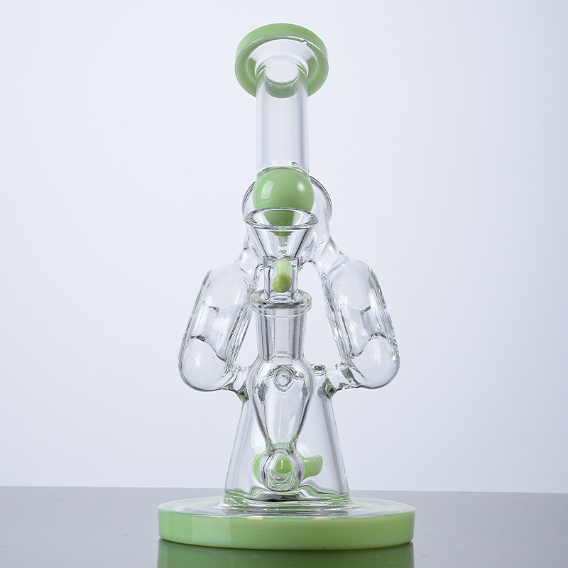 Hockahs Unique Glass Bong Double Recycler Slitted Donut Percolator Sidecar 14mm Female Joint Water Pipe XL-320