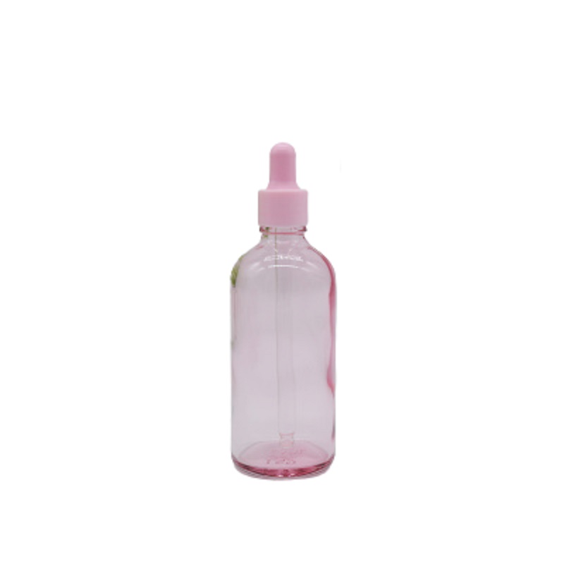 Imballaggio vuoto Vetro Bottiglia rosa trasparente Spalla rotonda Colletto rosa cosmetico Pipetta in gomma Fiale Contenitore di imballaggio riutilizzabile 5 ml 10 ml 15 ml 20 ml 30 ml 50 ml 100 ml