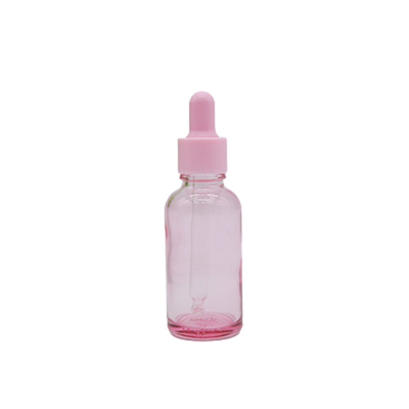 Imballaggio vuoto Vetro Bottiglia rosa trasparente Spalla rotonda Colletto rosa cosmetico Pipetta in gomma Fiale Contenitore di imballaggio riutilizzabile 5 ml 10 ml 15 ml 20 ml 30 ml 50 ml 100 ml