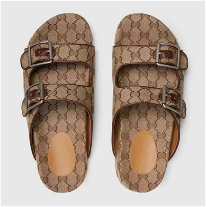 2022 femmes multicolore pantoufles plates sandales avec 2 sangles dame mode métal boucle plage diapositives hommes à lacets toile pantoufles été EUR35-44
