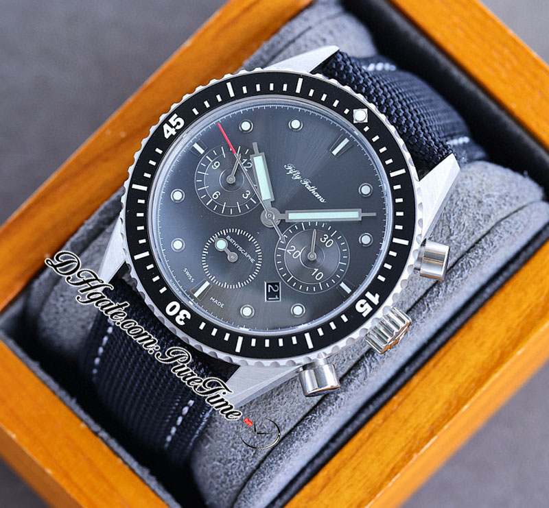 Fifty Fathoms Bathyscaphe A1735 Automatyczne chronograf męskie Watch Twf Flyback Case Black Dial Nylon Pasek z białą linią Super Edition PureTime