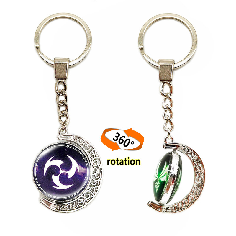 Fashion animation Keychains Lanyards Meta God Eye luminous keyrings pendant double-sided rotating moon pendant metal key chain