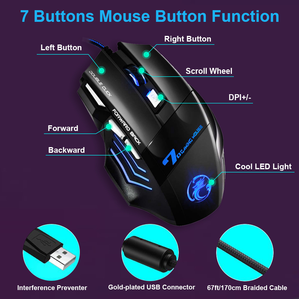Mouse Mouse da gioco cablato USB Computer RGB Mause Gamer Ergonomico 7 pulsanti 5500 DPI LED Gioco silenzioso PC portatile 221027