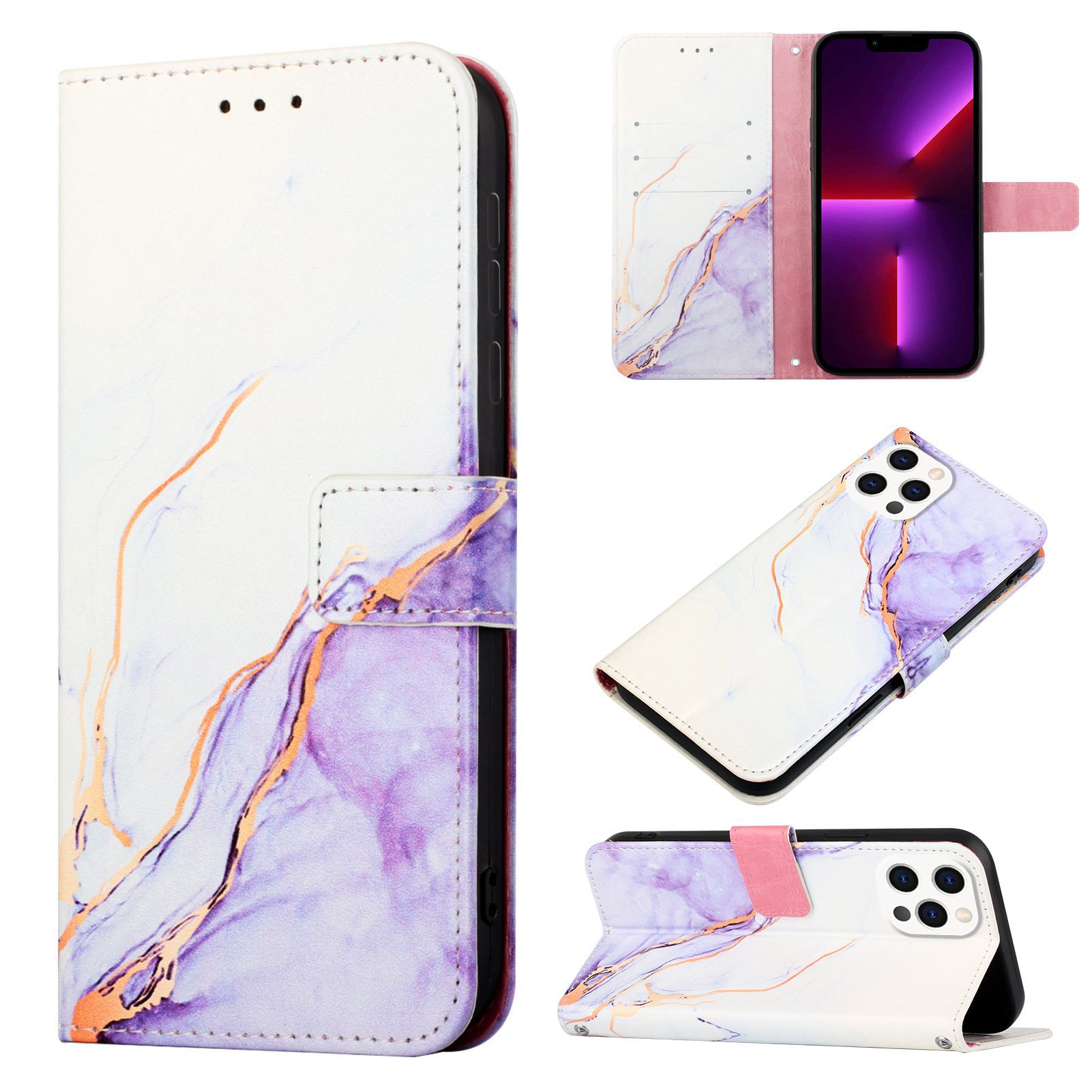 Marmor-Lederhüllen für iPhone 14 13 12 11 Pro Max XS XR Flip Leder Stand Wallet Phone Cover