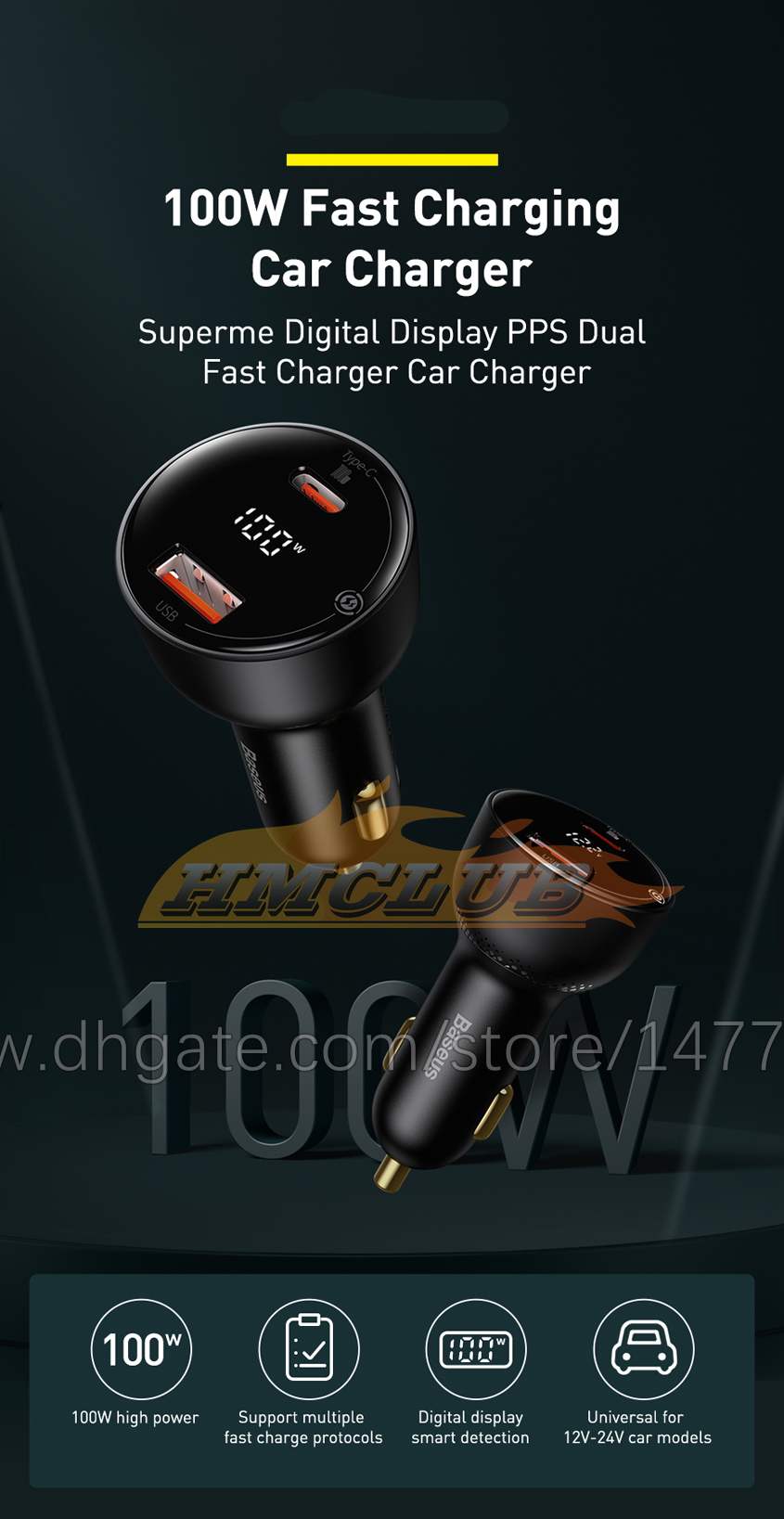 100W Car Charger Dual Port USB Type C Quick Charge Digital PPS QC PD 3.0 Laptop Phone Charger For iPhone 13 12 Xiaomi Car-charge Charging Automotive Electronics Free ship