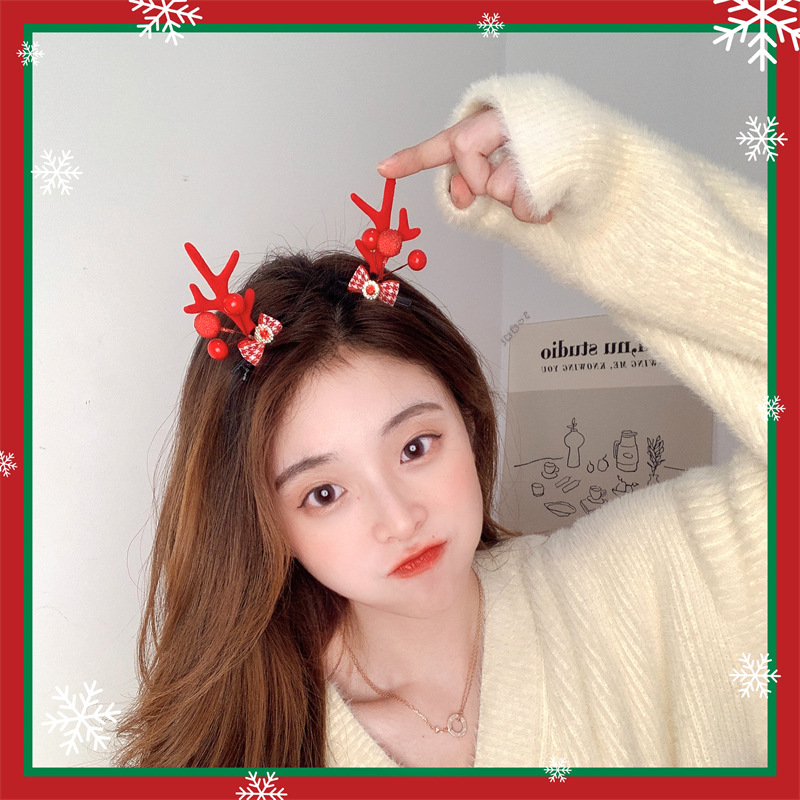 Christmas Reindeer Hair Clip Hair Accessories Holiday Hairpin Deer Barrette Antler Party Headband Set for Kids Adults