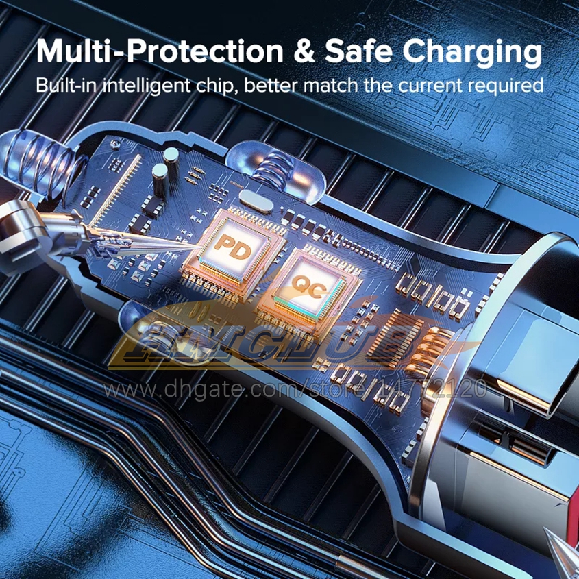 80W Metal PD Araba Şarj Cihazı USB Tip C Şarj Cihazları İPhone Xiaomi Samsung Dizüstü Tutkunlar Çift Bağlantı Noktası USB Telefon Ücreti Otomotiv Elektroniği Ücretsiz Gemi