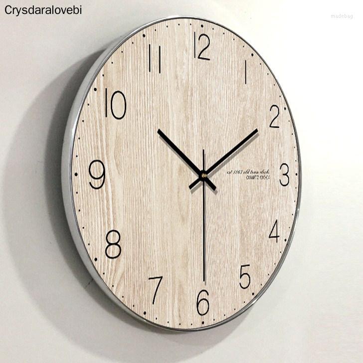 Wandklokken Arabisch Cijfer Ontwerp Ronde Houten Digitale Klok Mode Stille Woonkamer Decor Woondecoratie Horloge Gift338I