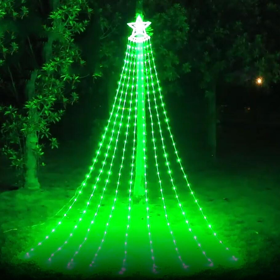 سلاسل Smart Waterfall LED RGB Christmas Fairy Light 9x2.8m App Bluetooth App Flow Water Flow Light مع نجمة حديقة شجرة إكليل