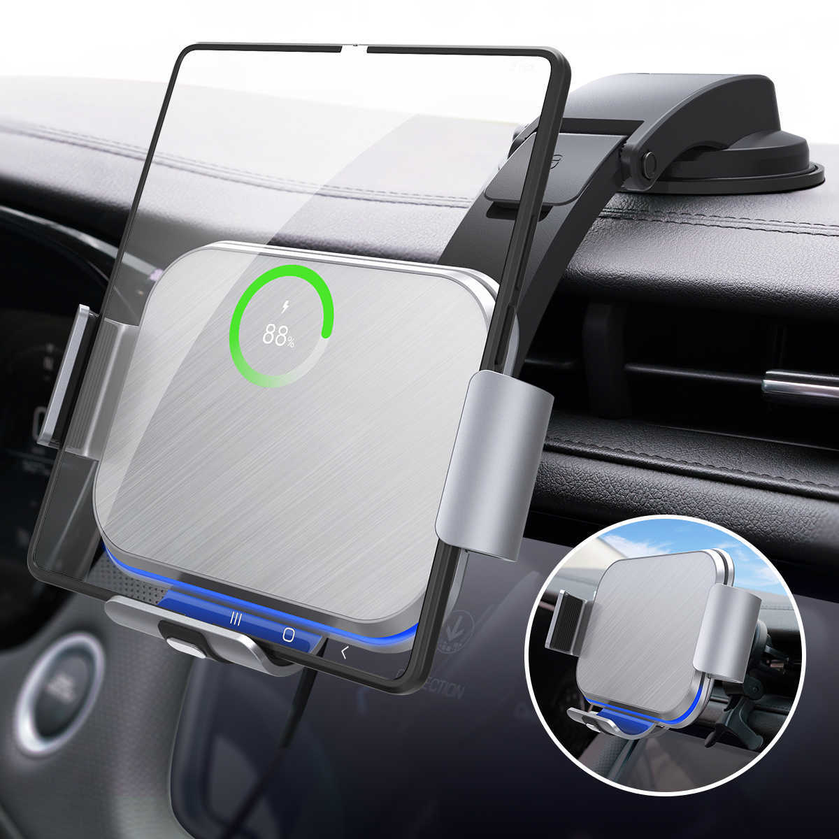 Fast Charge Niye 30w Car Wireless Charger Fold Screen Dual Coil Qi Phone Holder Mount Charging Station for Samsung Galaxy 4 3 2