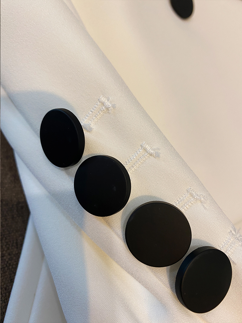 2022 Autumn White Contrast Color Calças de duas peças conjuntos de mangas compridas Blazers de peito único com calças de peito de peito único de calças de pernas largas