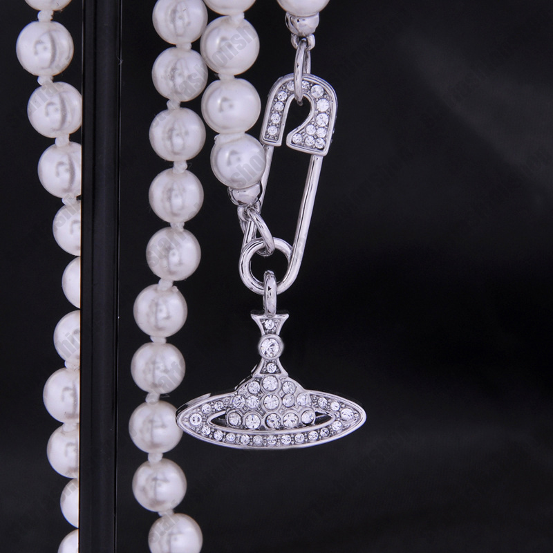 زحل منحني دبوس necklacePearl مطرز الماس تنس قلادة المرأة سلاسل فضية خمر العصرية نمط desigenr مع مربع