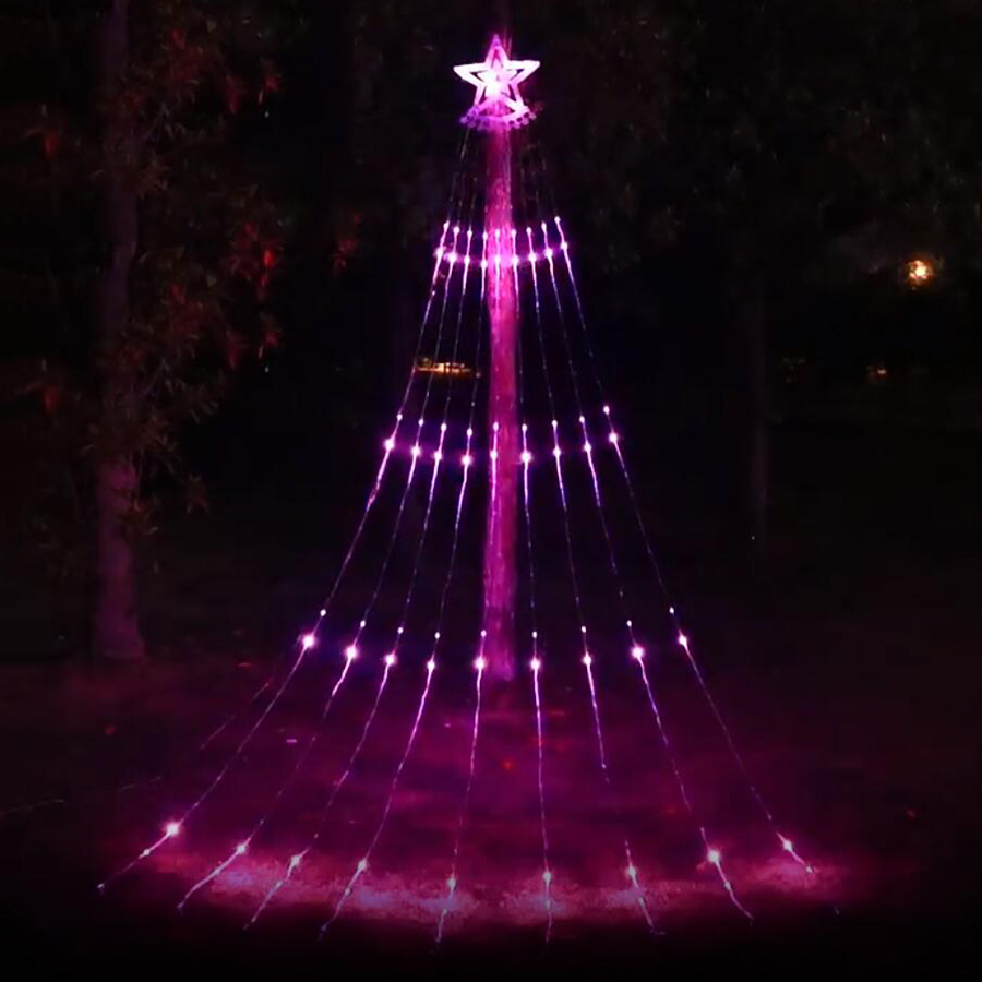 Guirlande lumineuse LED cascade intelligente RGB, 9x2.8m, lumière féerique de noël, application Bluetooth, flux d'eau, avec étoile, guirlande d'arbre de jardin extérieur