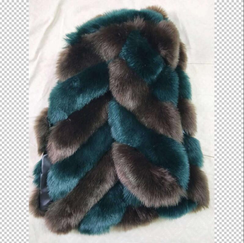 Cappotto in pelliccia di volpe sintetica a contrasto di colore a contrasto da donna alla moda Giacca invernale in pelliccia sintetica lunga calda e soffice