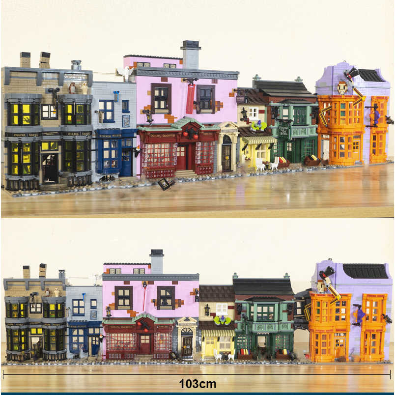 블록 Harrisly Magic School Castle Diagoned Alley 70071 10217 배달 올빼미 벽돌 유명한 영화 장면 빌딩 블록 아이를위한 장난감 T221028