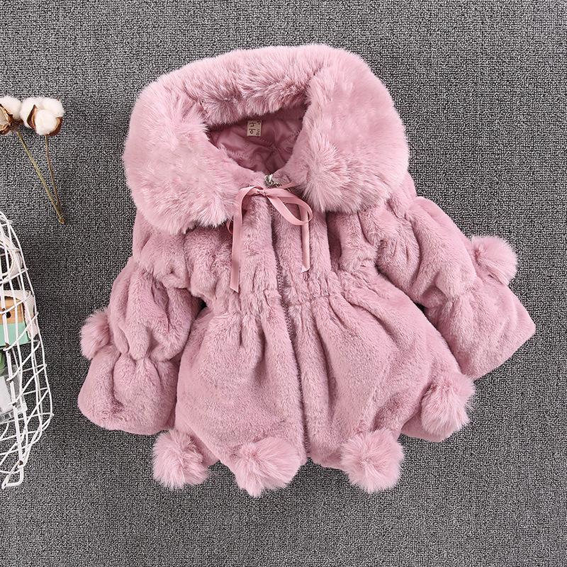 Down Coat pluche dikke kinderkleding jas schattig baby kinderkleding herfst en winter katoenen capuchon warm meisje 221107