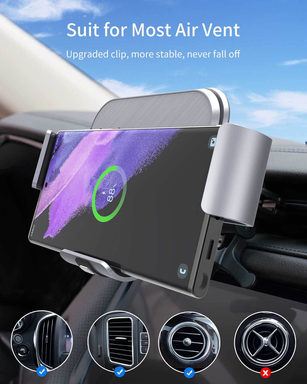 Fast Charge Niye 30w Car Wireless Charger Fold Screen Dual Coil Qi Phone Holder Mount Charging Station for Samsung Galaxy 4 3 2