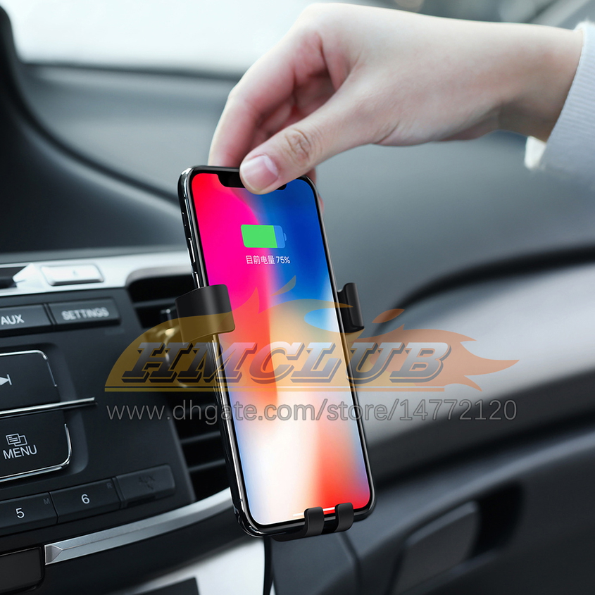 60W Fast Qi Car Wireless Charger för iPhone 13 12 11 Pro XS Max XR X Samsung S10 S9 Wireless Charging Phone Car Holder Laddar Holder Automotive Electronics Gratis fartyg