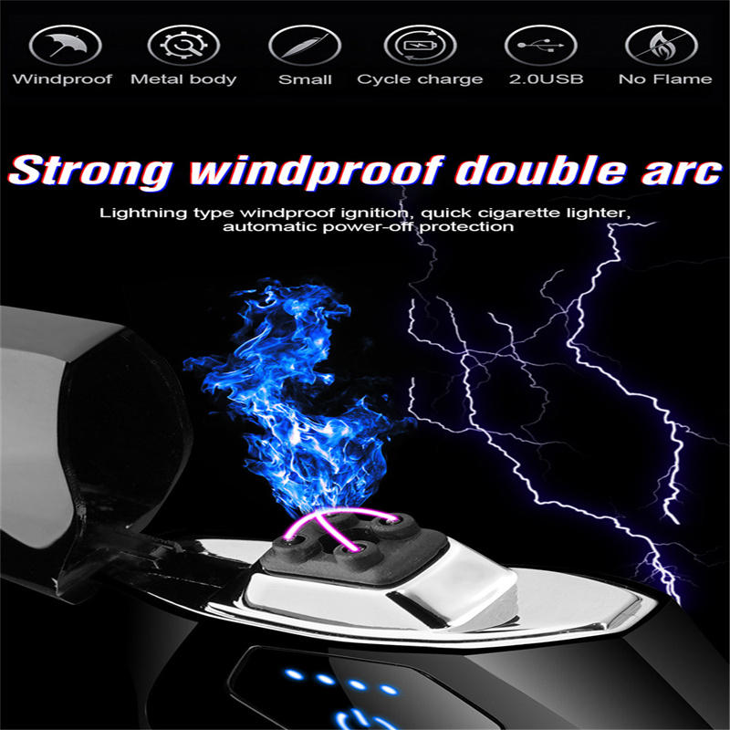 USB Charging Charging à prova de vento em forma especial sem chama cigarro de plasma mais claro Double Arc Arc mais leve Camping de camping masculino Presente masculino