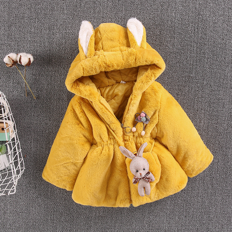 Down Coat pluche dikke kinderkleding jas schattig baby kinderkleding herfst en winter katoenen capuchon warm meisje 221107