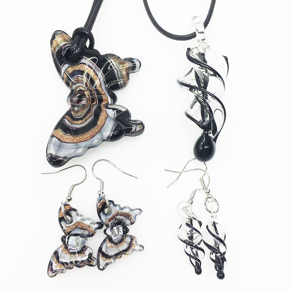 verschiedene Formen Murano Glas Halskette Ohrringe Set für Frauen Schmetterling Sterne Seestern Spirale Wassertropfen