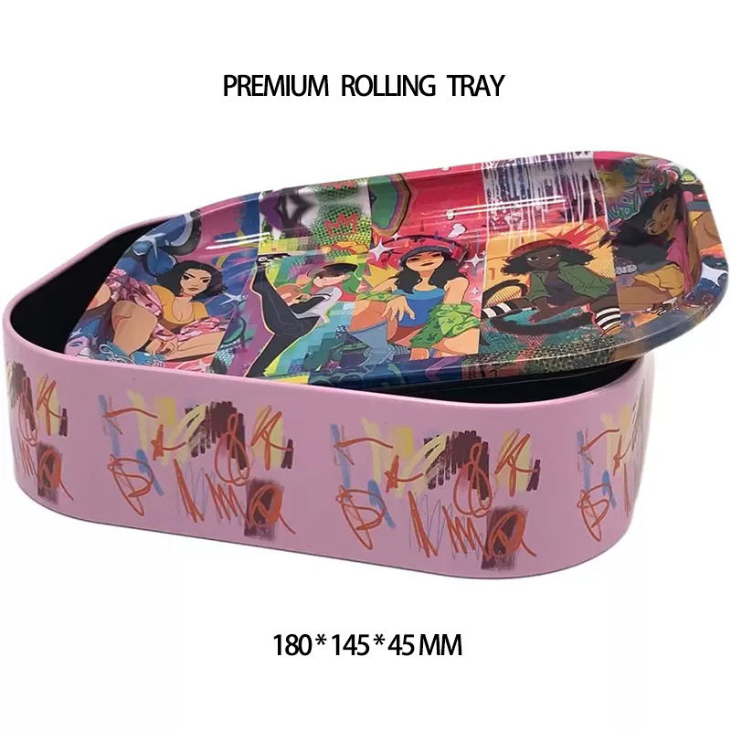 Metall Rolling Tray Kit rökningstillbehör Stash Box 180x140x45mm Big Small Size Roll Magasy 10 Designs