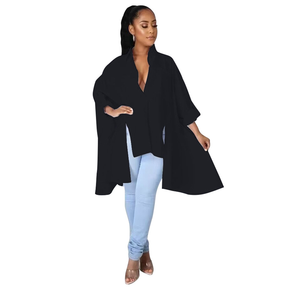 Mode femmes chemises élégantes cape manches Blouses Cape robes décontracté chauve-souris à manches longues chemise irrégulière robe