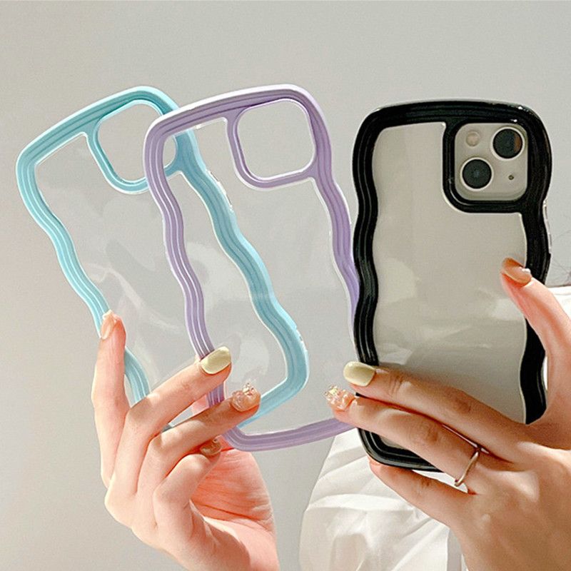 Fundas protectoras de acrílico transparente con borde de onda para iPhone 14 13 12 11 Pro Max 13pro X XS MAX XR Funda para teléfono móvil Funda trasera transparente a prueba de golpes