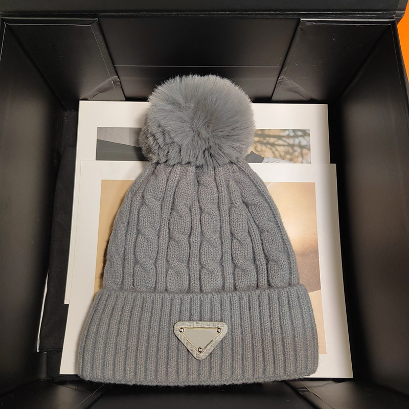 Designer winter gebreide beanie wollen hoed vrouwen dikke gebreide dikke warme faux bont pom muts hoeden vrouwelijke motorkap beanie caps 5601424