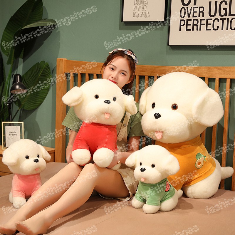 25/35/45cm Kawaii Teddy Dog Plush 장난감 사랑스러운 동물 개 착용 스웨터 인형 어린이 생일 장식을위한 부드러운 박제 베개