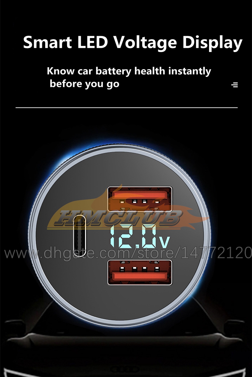 CC162 3 PORTS 80W Carregador de carro PD USB Tipo C carregador de telefone USB CARREGADO R￁PIDO PARA iPhone 13 Xiaomi Samsung iPad Laptop Tablet