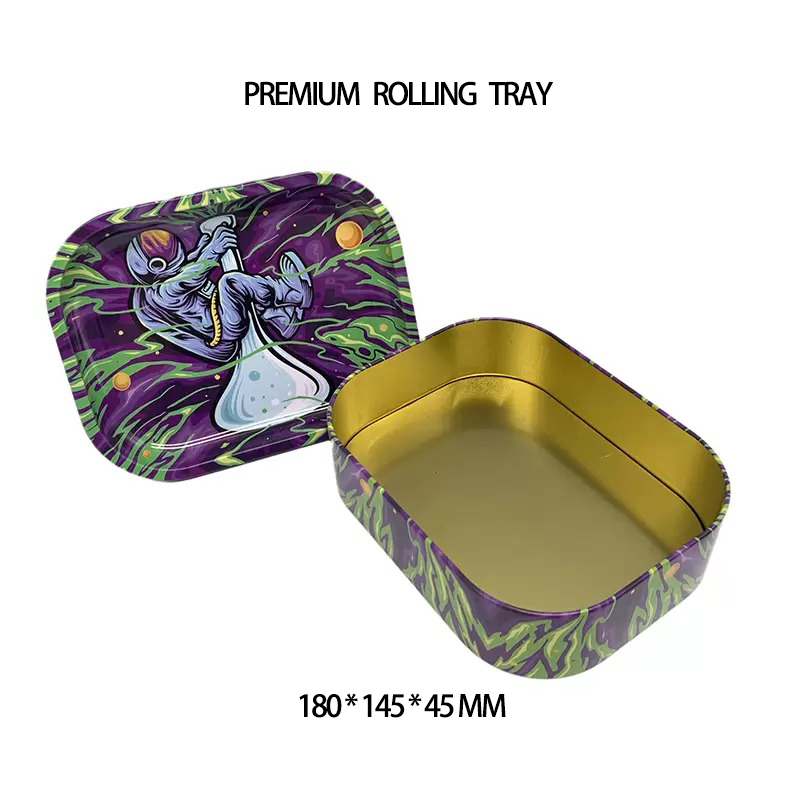 Metall Rolling Tray Kit rökningstillbehör Stash Box 180x140x45mm Big Small Size Roll Magasy 10 Designs