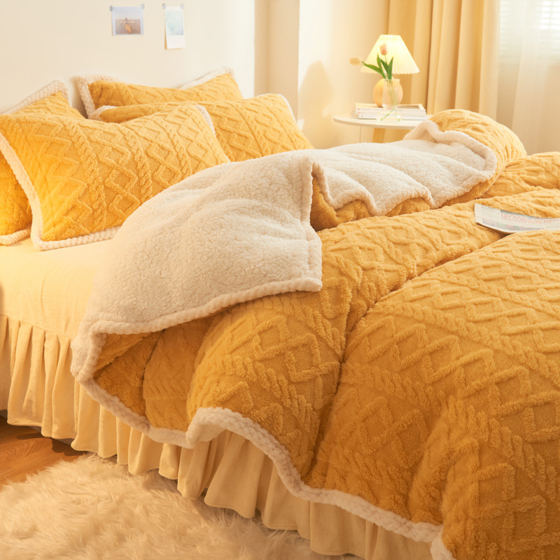 Искусственная вязаная одеяла набор 4 шерных постельных принадлежностей Sherpa Зимой мех бербер -флисовый кровать текстиль одеяло домашние принадлежности