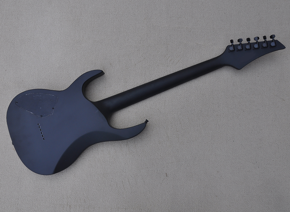 Guitare électrique noire inhabituelle avec 24 frettes, manche en palissandre, personnalisable