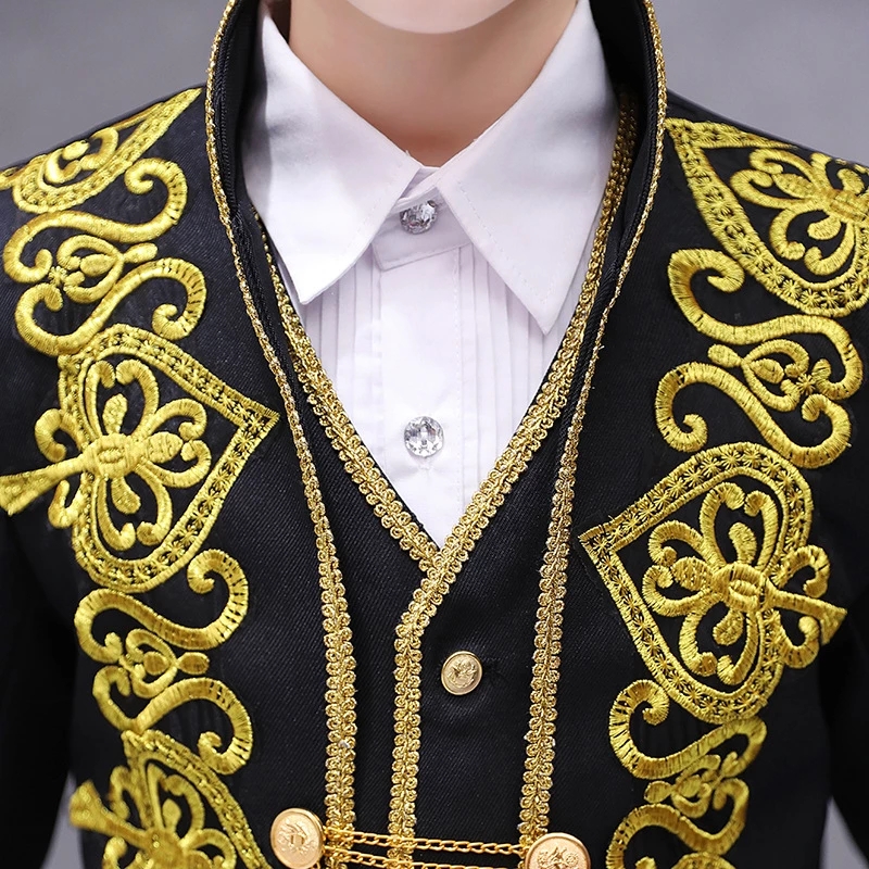 Стадия носить детские милые блейзер жилетки набор костюмов для мальчиков Золотой цветок европейский корт Принс очаровательный сценический шоу костюм