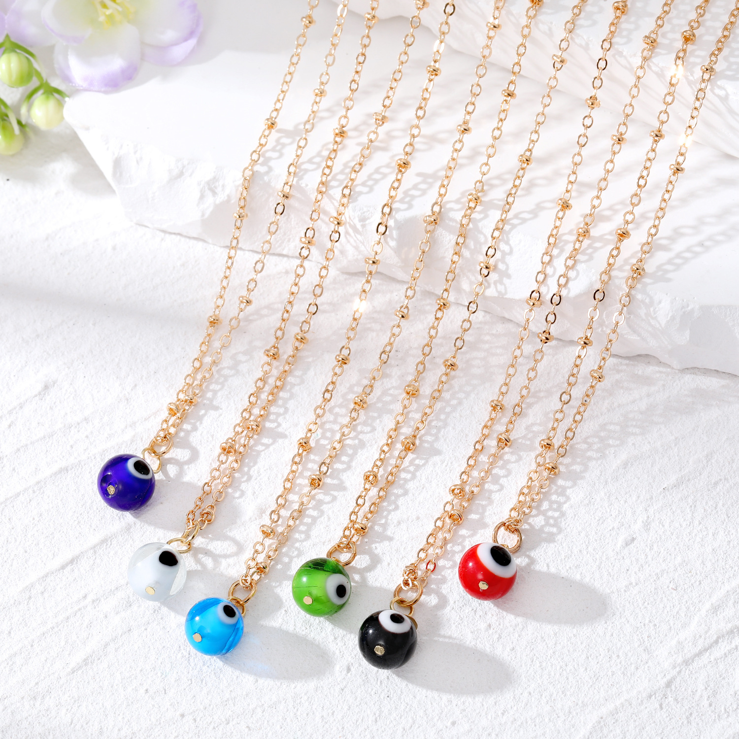 Glass Round Blue Red Evil Eye Bead Necklaces For Women Turkish Lucky Eyes Clavicle Chain Necklace Party Jewelry