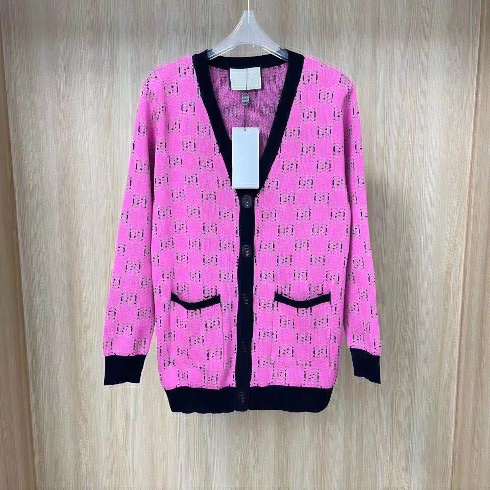 Hiver Automne Femmes Marque Designer Lettre Motif Cardigan Pull Manteau Laine Mélangée Femme Tricots Dames Tricoté Top Col En V À Manches Longues E98