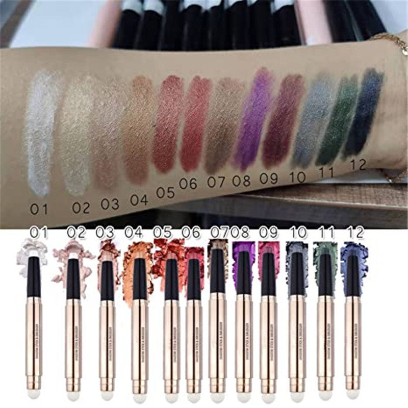 12 f￤rger Eye Shadow Sticker Double-End Colorful Eyeshadow Pencil L￥ngvarig vattent￤t skimmer Eyeshadow Highlighter Stick Makeup