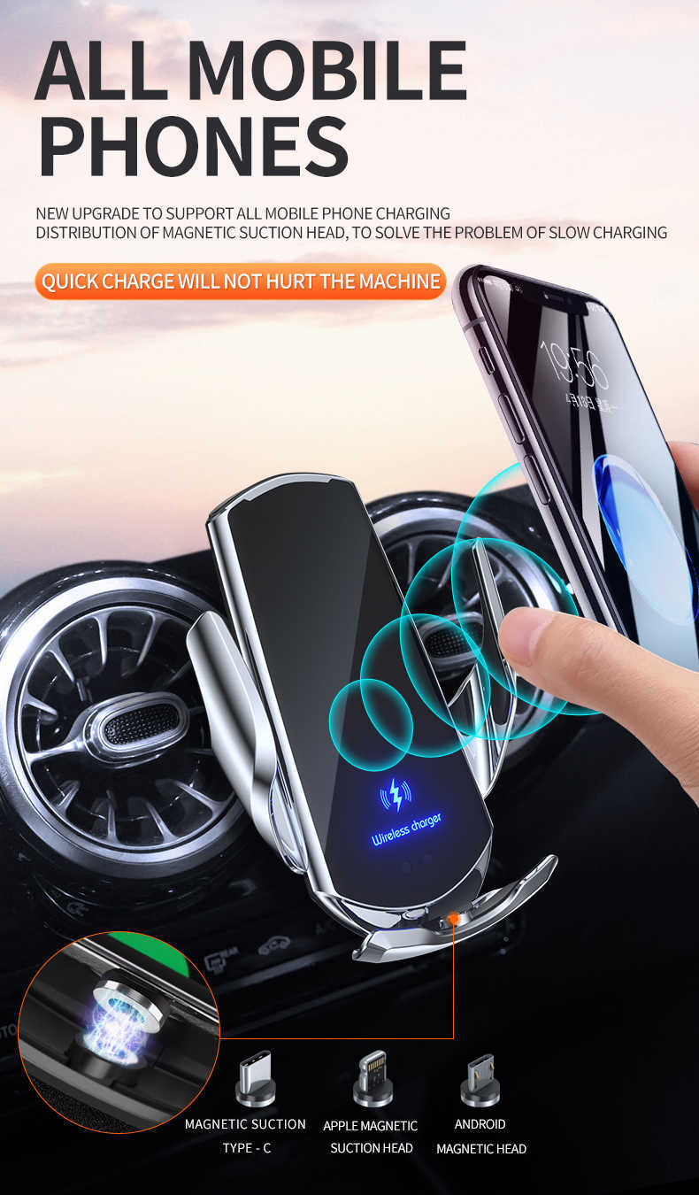 Fast Charge Dohko Automatic 15w Qi Car Wireless Charger for iphone 13 12 11 Xr x 8 S22 S21 Magnetic Usb Infrared Sensor Phone Holder Mount