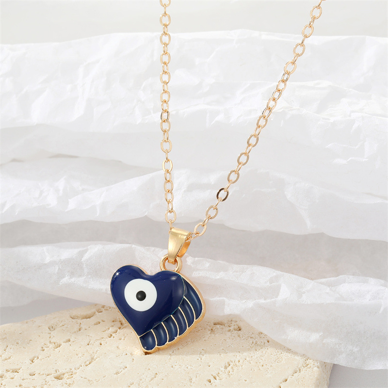 Coloré émail aile coeur forme mauvais yeux pendentif bijoux chanceux turc bleu EyeNecklace pour femmes