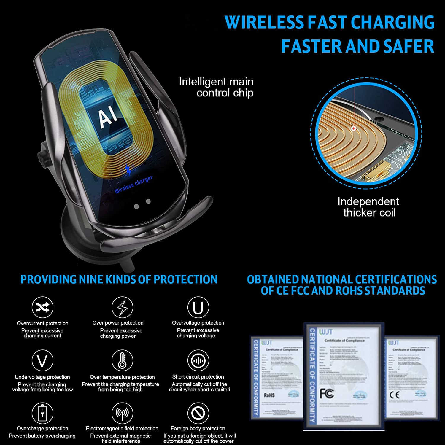 Fast Charge 30W Qi Wireless Car Charger Automatic Induction Charging Air Vent Phone حامل هاتف iPhone 13 12 11 XS XR 8