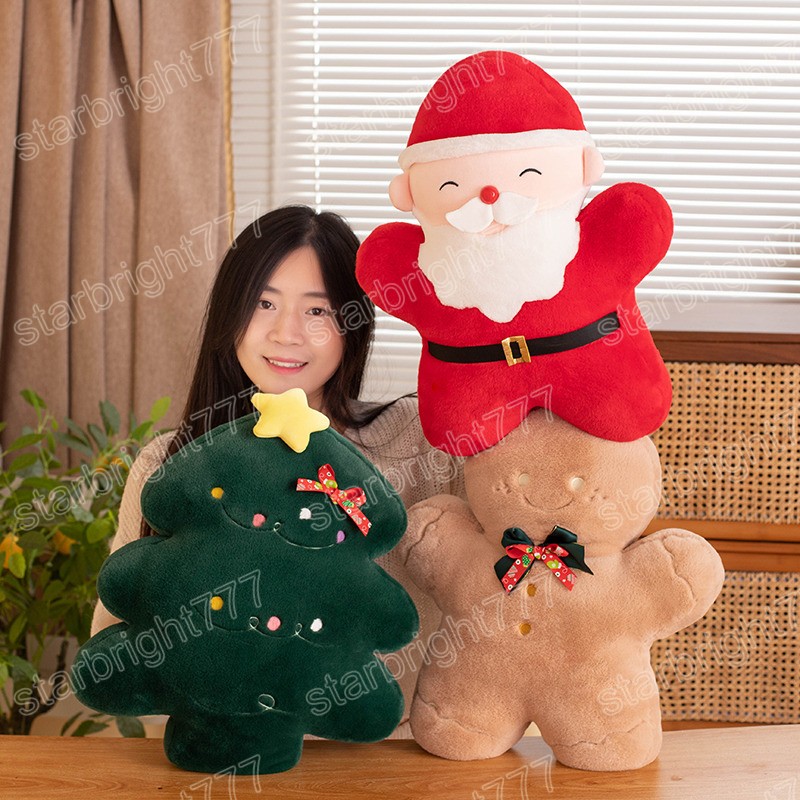 45cm kawaii 크리스마스 시리즈 산타 클로스 진저 브레드 맨 플러시 장난감 스토링 부드러운 귀여운 비스킷 베개 크리스마스 트리 선물 장식