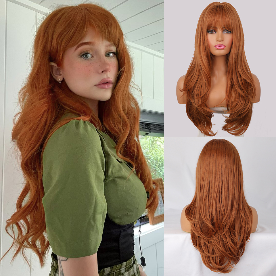 HairSynthetic Black Synthetic Women Wavy Brown Copper Ginger With Bangs Long Straight Ombre Red Cosplay Wig Heat Resistat