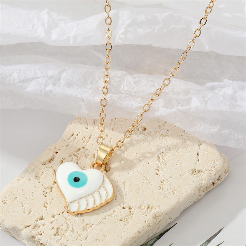 Coloré émail aile coeur forme mauvais yeux pendentif bijoux chanceux turc bleu EyeNecklace pour femmes