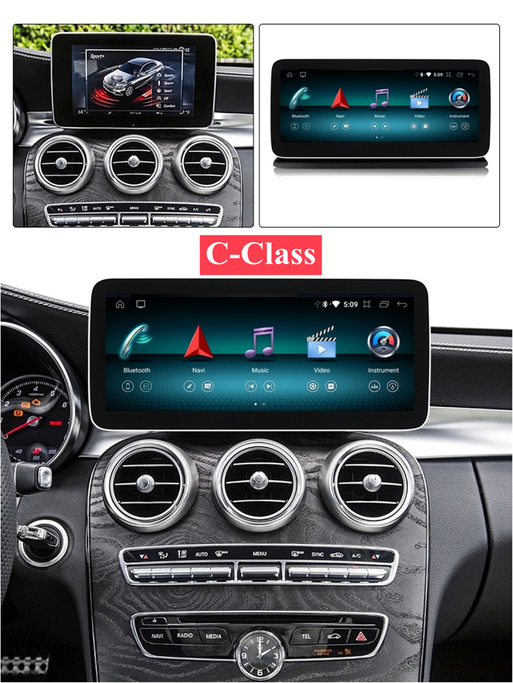 Qualcomm Android 12 Car DVD-плеер для Mercedes Benz C-Class W205 2014-2018 NTG 5.0 12.3-дюймовый стерео мультимедийный блок Навигация GPS Navigation